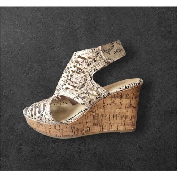 Maurices haven cut out strappy snakeskin corky wedges heels sz 11 exotic platfor - Picture 6 of 7